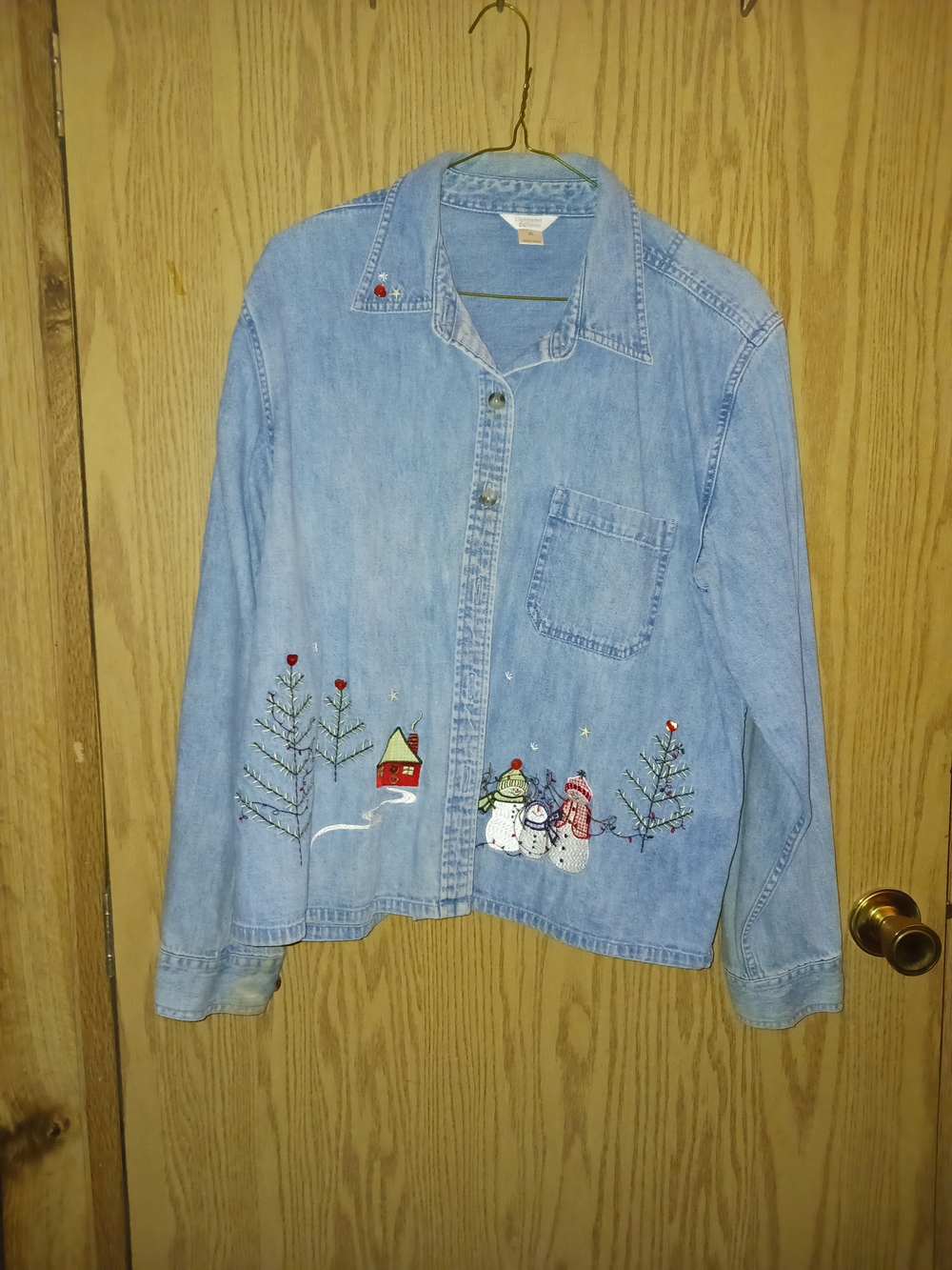 Christopher & Banks Light Blue Embroidered Denim Button-Down Shirt